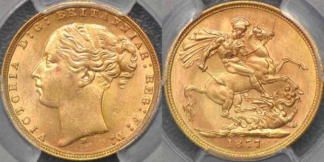 1877 Melbourne St George Reverse Sovereign