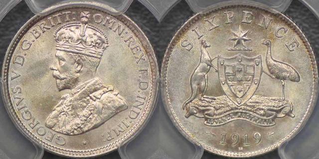 1919 Melbourne Sixpence