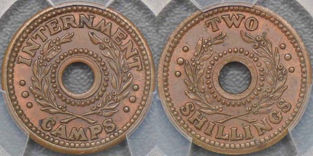 1943 Two Shillings internment camp token