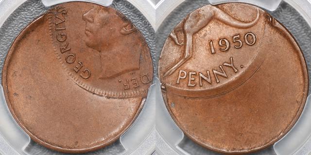 1950 Perth Penny struck 50% off centre