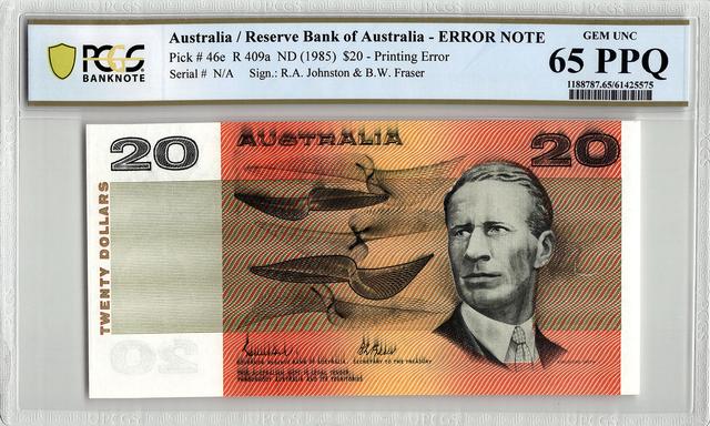1985 Johnston/Fraser Twenty Dollars missing serials